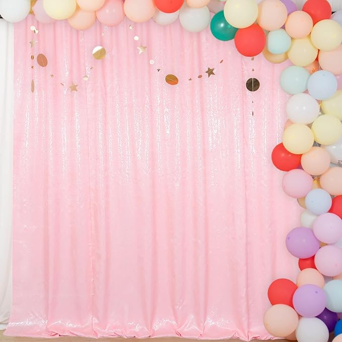 ShiDianYi Baby Pink Sequin Backdrop Curtains 2 Pieces 4FTX10FT Pink Backdrop Photography Background Glitter Wedding Backdrop Fabric Shimmer Studio Background 8ftx10ft