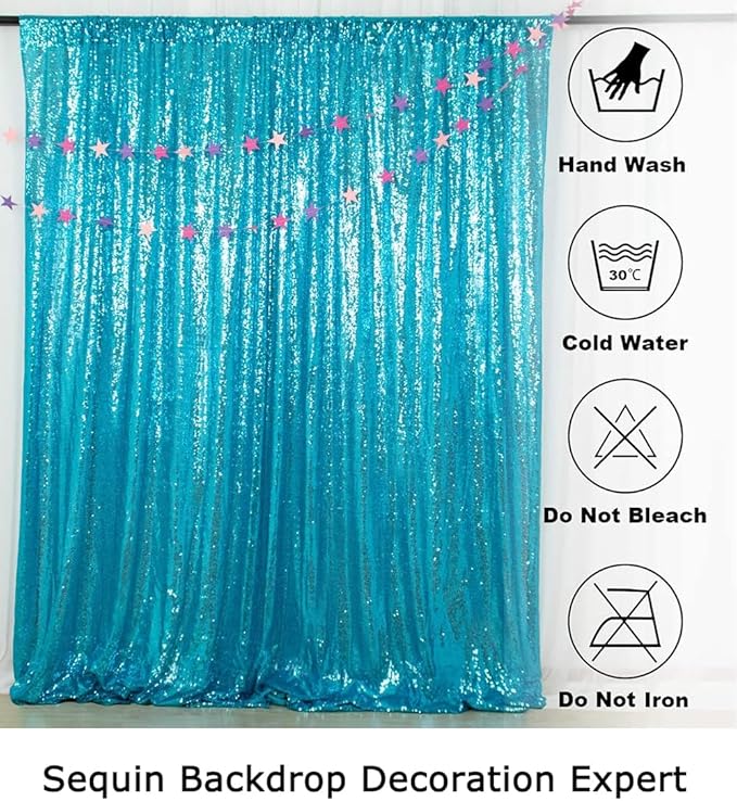 ShinyBeauty Turquoise Sequin Backdrop Curtain | 2 Panels 4FTx8FT Shimmer Backdrop | Wedding & Party Photo Background | Sky Blue Glitter Backdrop | Elegant & Sparkly Decor