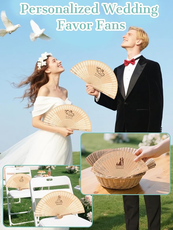 1Pcs Personalized Folding Hand Fans Custom Engraved Summer Wedding Fans,Personalized Wooden Fans Party Favor Bridal Shower Gifts for Guests