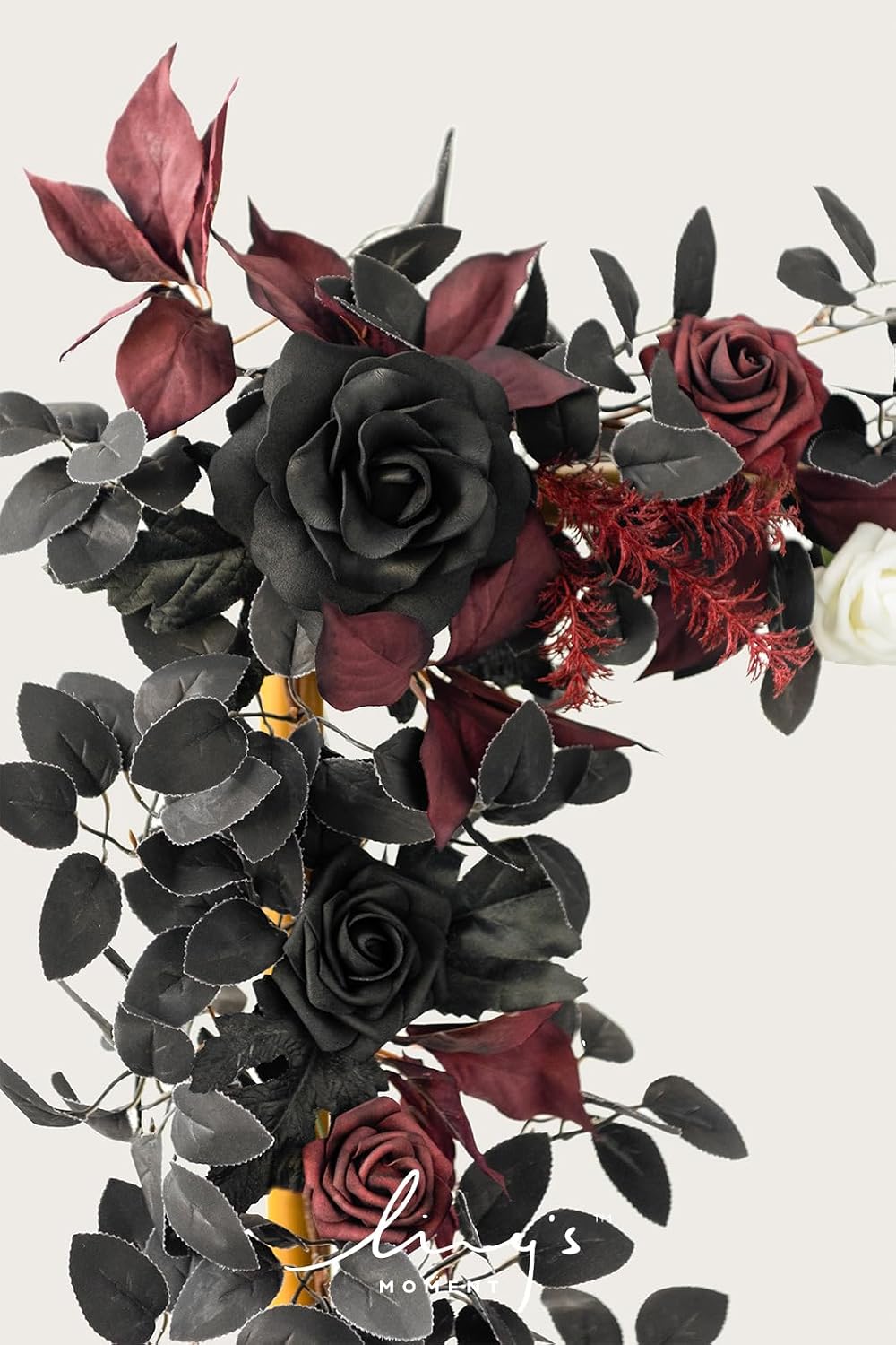 ling's moment 5 ft black artificial flower garland, close-up detail