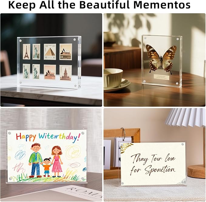 Magnetic Acrylic Picture Frame 4x6 (3-Pack) – Clear Lucite Double-Sided Frameless Photo Display 20mm Thick, UV Resistant with Strong Magnets for Home, Office, and Gift