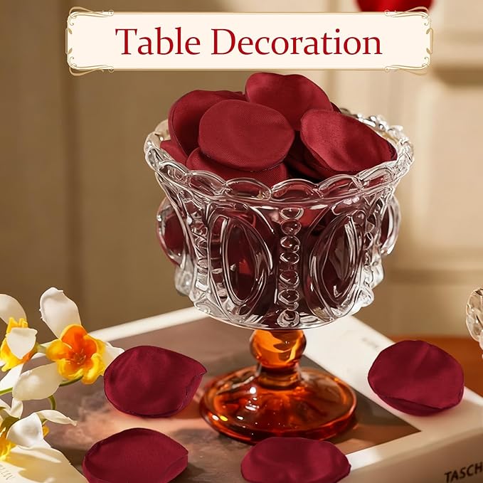 Silk Rose Petals Burgundy 300pcs - Bulk Faux Flower Petals for Wedding Decor, Dinner Table Scatter, Party Confetti, Bridal Shower, and Night Decoration