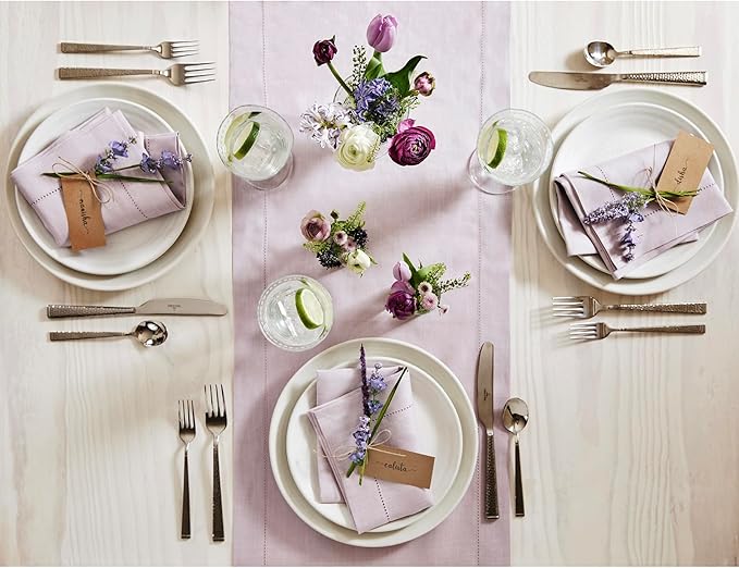 Solino Home Linen Lilac Table Runner 144 Inches Long - 100% Pure Linen Extra Long Table Runner 14 x 144 Inch for Fall, Autumn, Thanksgiving, Christmas - Classic Hemstitch