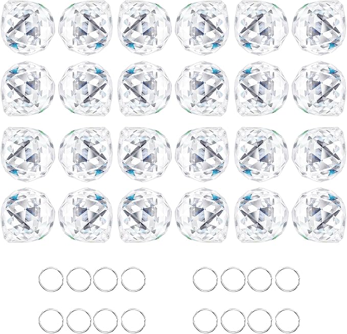 24pcs Clear Crystal Decorative Ball Prism Suncatchers for Windows Hanging Wedding Party DIY Decoration,20mm