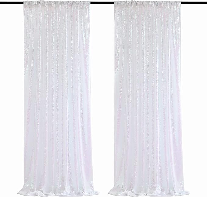 Poise3EHome White Iridescent Sequin Backdrop Curtains,4 Panels 2FTx8FT Glitter Background for Party Birthday Party Baby Shower Wedding Christmas Thanksgiving Halloween Holiday Festival Decor