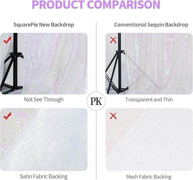 SquarePie Sequin Backdrop Non-Transparent Background Sparkly Curtain for Wedding Party 10FT x 10FT Iridescent
