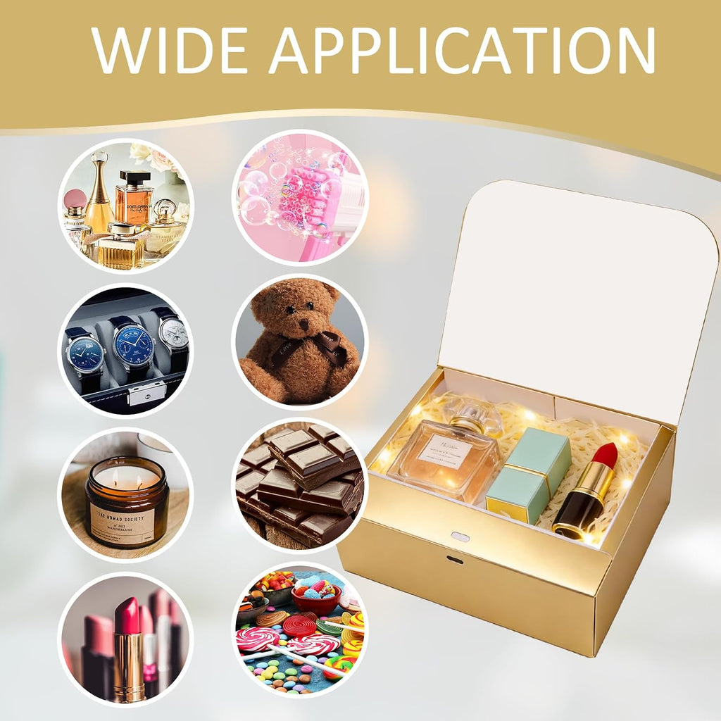 LWYMX 12 PCS Gold Gift Boxes with Lids，9.8x7.8x3.9, Bridesmaid Proposal Box with Ribbon, Gift Boxes for Wedding, Christmas, Valentine's Day,Birthday,Baby Shower and the other Parties