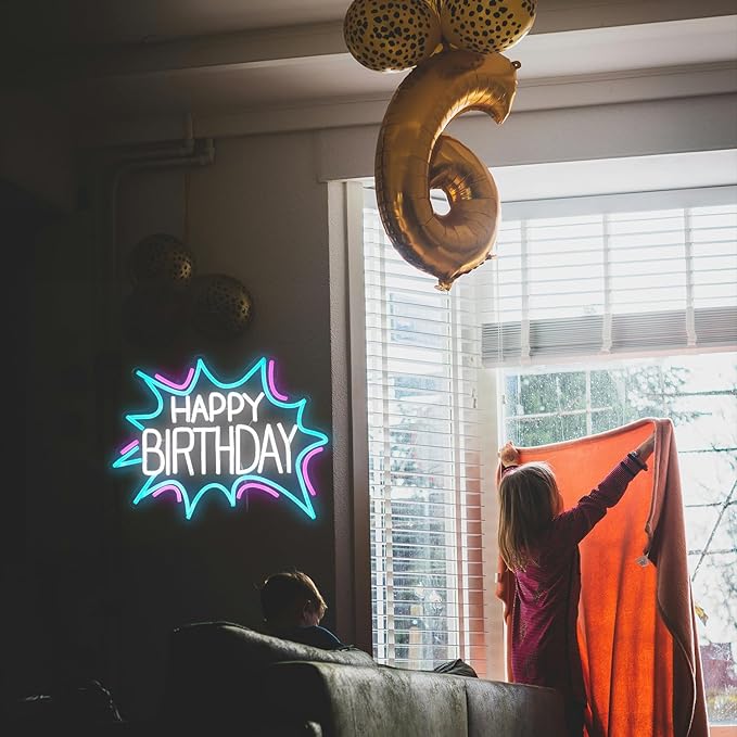 Happy Birthday Neon Sign Dimmable Celebrate Birthday Neon Light Powered by USB Gleaming LED Happy Birthday Lignt Up Sign for Birthday Paty Decoration Bedroom Birthday Gifts(16.7”*12.8”)