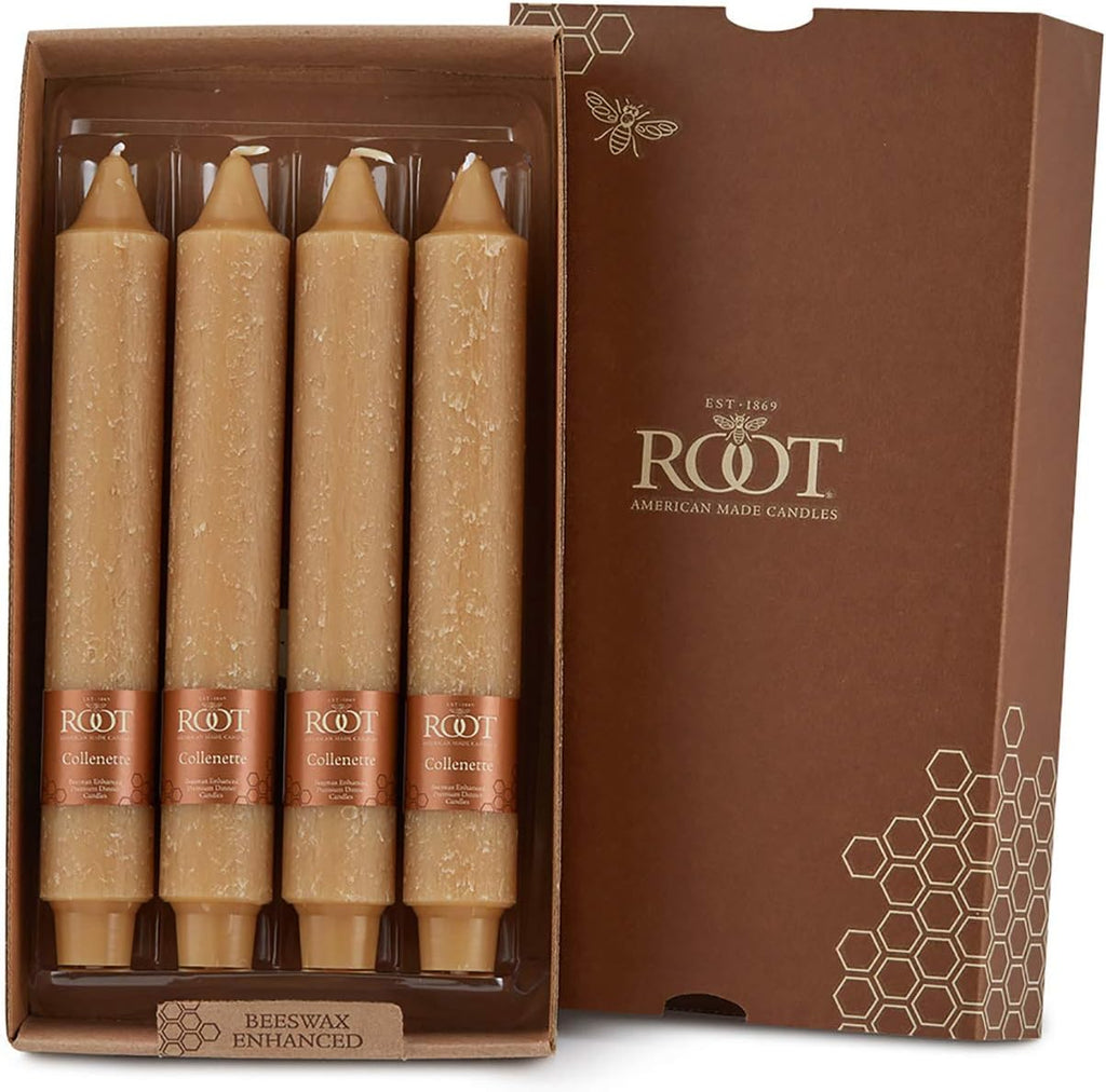 Root Candles Unscented Dinner Candles Premium Beeswax Blend Boxed Candle Set, 9-Inch, Beeswax, 4-Count