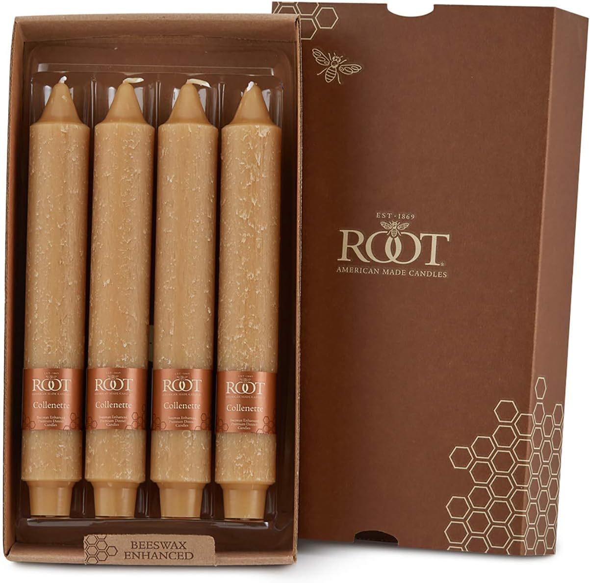 Root Candles Unscented Dinner Candles Premium Beeswax Blend Boxed Candle Set, 9-Inch, Beeswax, 4-Count