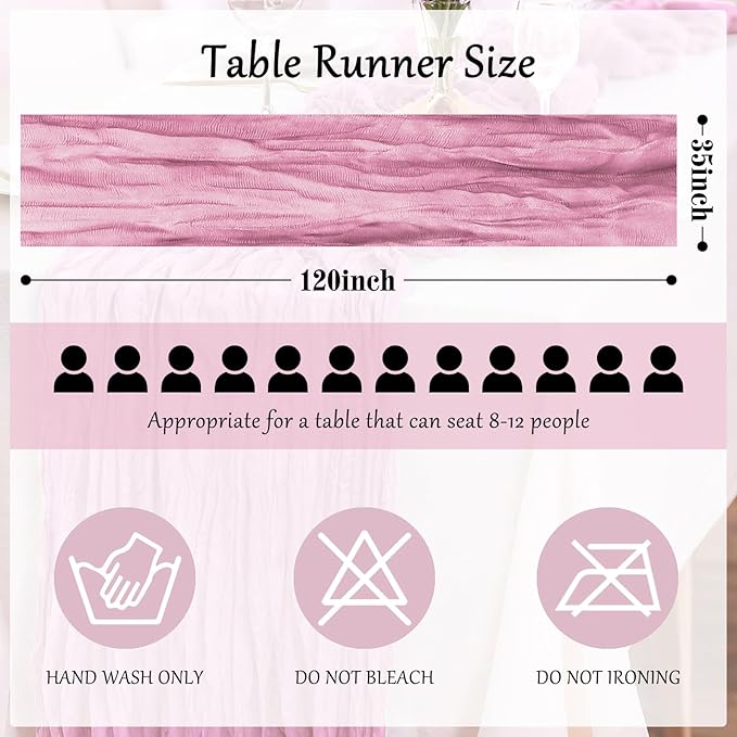 1-Pack Pink Cheesecloth Table Runners – 10FT (35x120 Inch) Boho Rustic Gauze Fabric Cheese Cloth Table Runner for Weddings, Baby Showers, Bridal Shower, Farmhouse & Birthday Party Decor