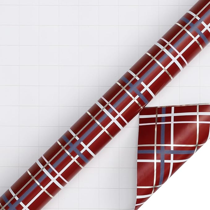 LeZakaa Christmas Red Wrapping Paper Roll, Buffalo Plaid Red for Christmas Winter Holiday Family Gathering, Grid Backing, 17 inches x 32.8 Feet, Mini Roll