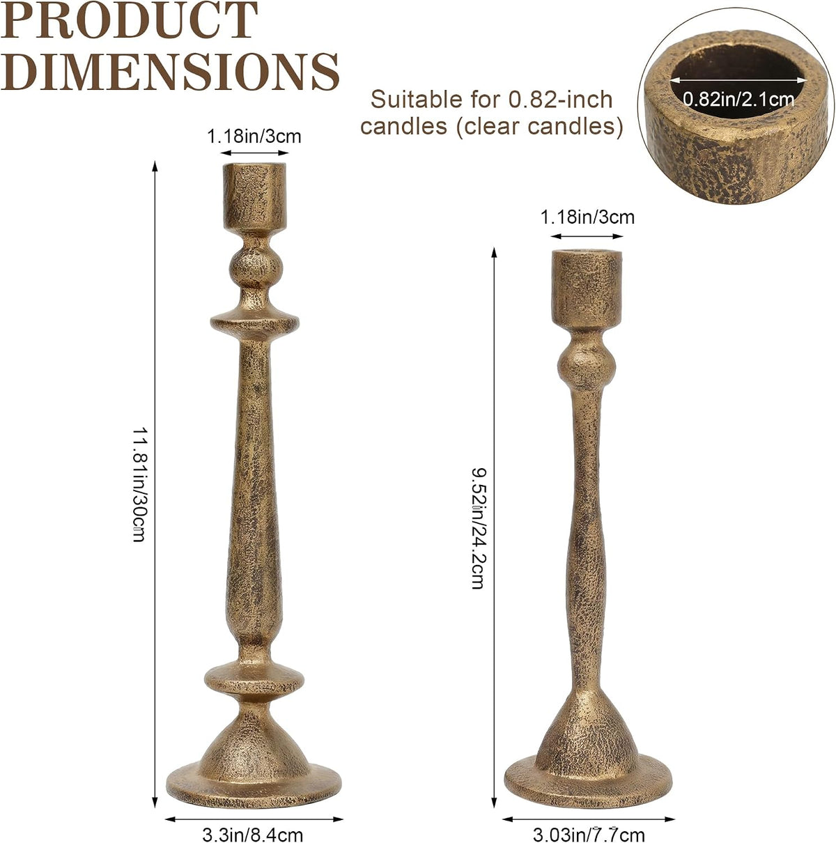 Vintage Gold Cast Iron Taper Candle Holders Set of 2