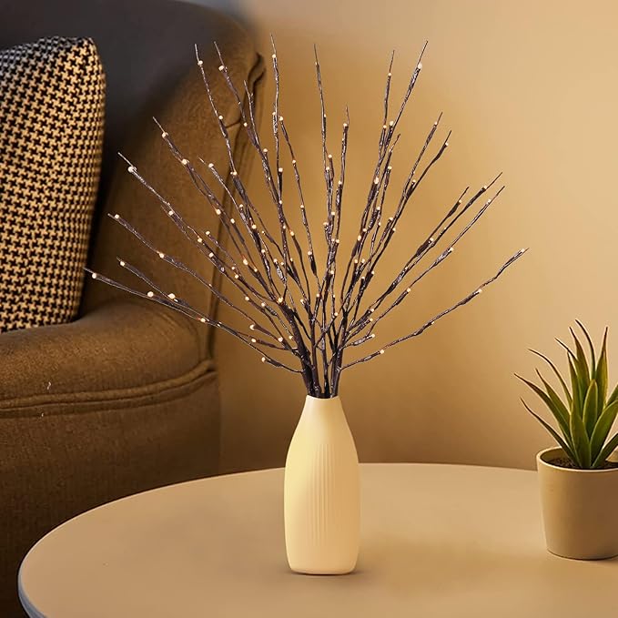 MENCH Branch Lights,3 Pcs Twig Light USB&Battery Powered 8 Flashing Modes by Remote Control.Branch Lights for Indoor and Outdoor, Light Up Decorations for Halloween Day and Christmas,Warm White
