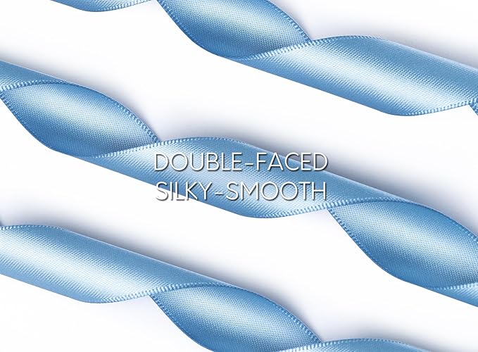 French Blue Satin Ribbon 7/8 Inch x 50 Yards Double-Faced Ribbons for Gift Wrapping Flower Bouquet Wedding Paper Bows Invitations Crafts