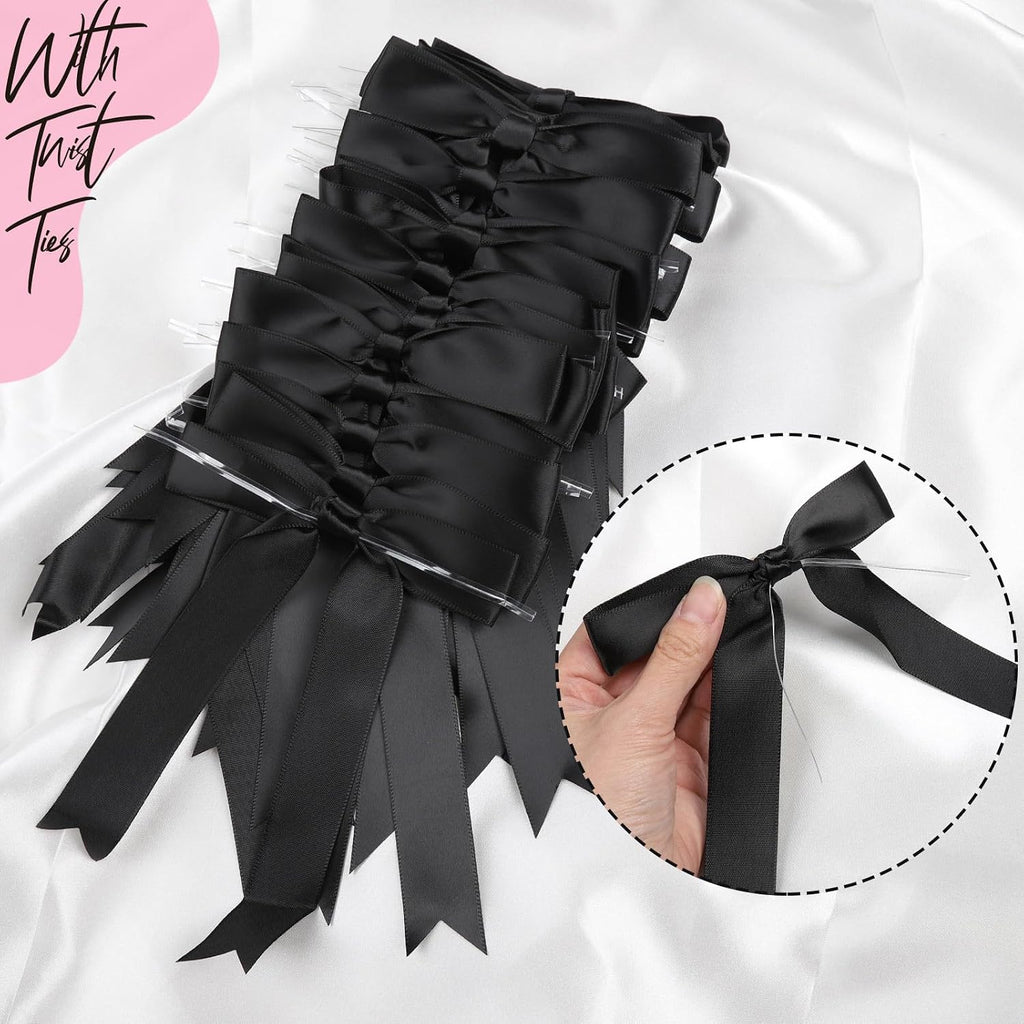 YGDZ Black Bows 30PCS, Satin Ribbon 5x7'' Large Black Bow for Champagne Bottle Wrapping, Balloons, Twist Tie Bows Decorations for Party, Cake, Craft, Gift