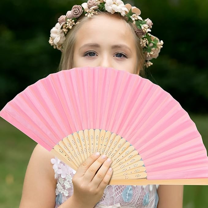 URATOT 36 Pieces Multicolor Folding Fans Silk Bamboo Folding Fans Handheld Fan for Wedding, Party Decoration