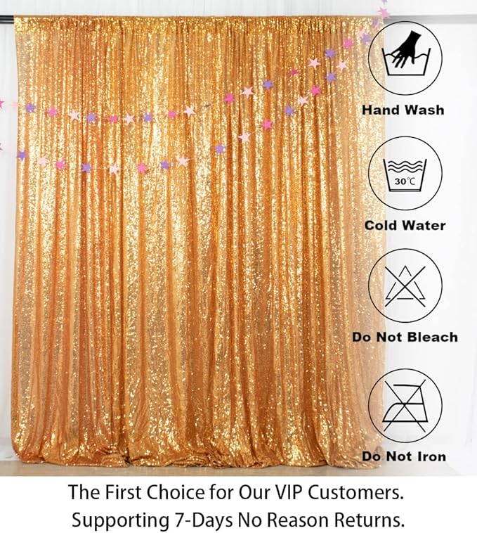 ShinyBeauty Gold Sequin Backdrop Curtain | 2 Panels 5FTx10FT Glitter Wedding Photography Background | Elegant Shimmer Curtains for Parties & Events Fabric Backdrops