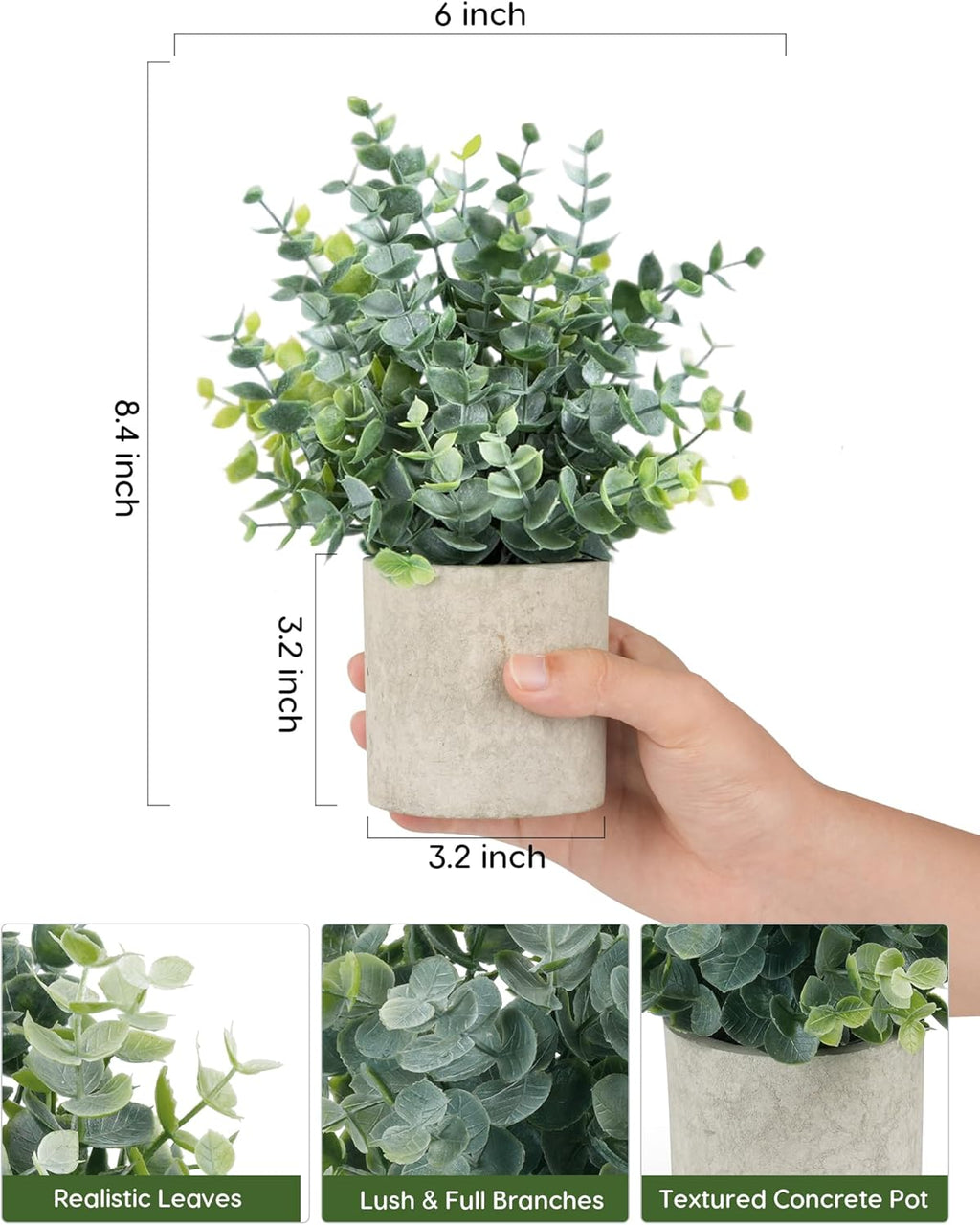 Velener 2 Pcs Small Fake Plants Eucalyptus, Artificial Plants Indoor for Shelf, Potted Eucalyptus Plants for Home/Bathroom/Pottery Barn/Desk/Farmhouse/Coffee Table Decor (Sage Green)