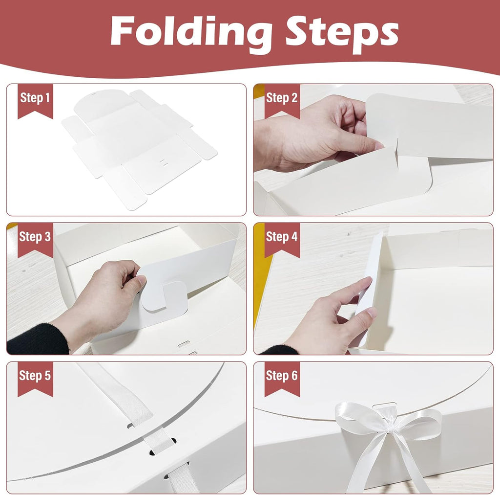 BoShahai 10 PCS Gift Boxes with Lids, 10.6x7.8x3.1 Inch Kraft Paper Gift Box, White with Ribbon, Bridesmaid Proposal Box for Wedding, Packaging, Present, Birthday, Cupcake
