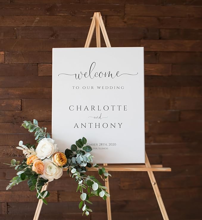 Wedding Welcome Sign, Welcome To Our Wedding Sign,12" x 18" (Small), 27" (Medium), 36" (Large), Plastic, Modern, Pole Mount, Weather