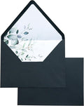PONATIA 50 PCS A7 Euro Flap Black Envelopes, 5.25 x 7.25'' Green Liner Envelopes for 5x7 Wedding Invitations, Photos, Postcards, Greeting Cards, Christmas Gift Cards, Acrylic Mailing