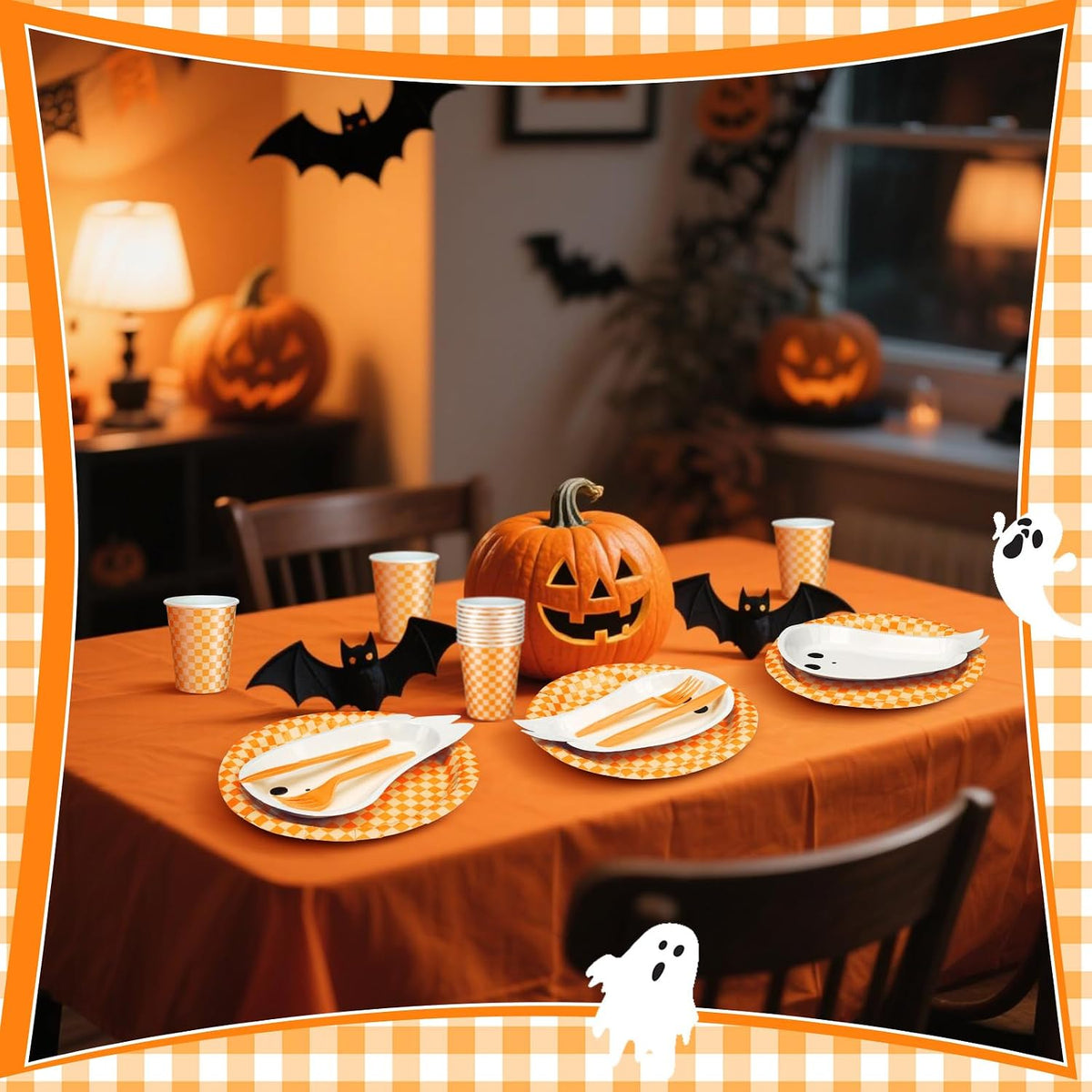 Yungyan 144 Pcs Halloween Paper Plates and Cups Ghost Plates Boo Napkins