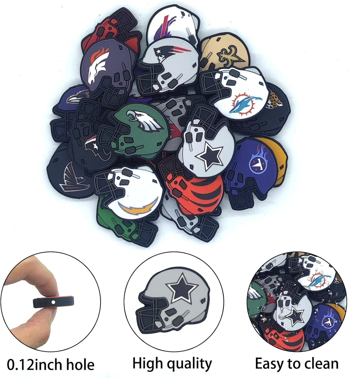 yokushi 32 pcs football silicone focal beads for, close-up detail
