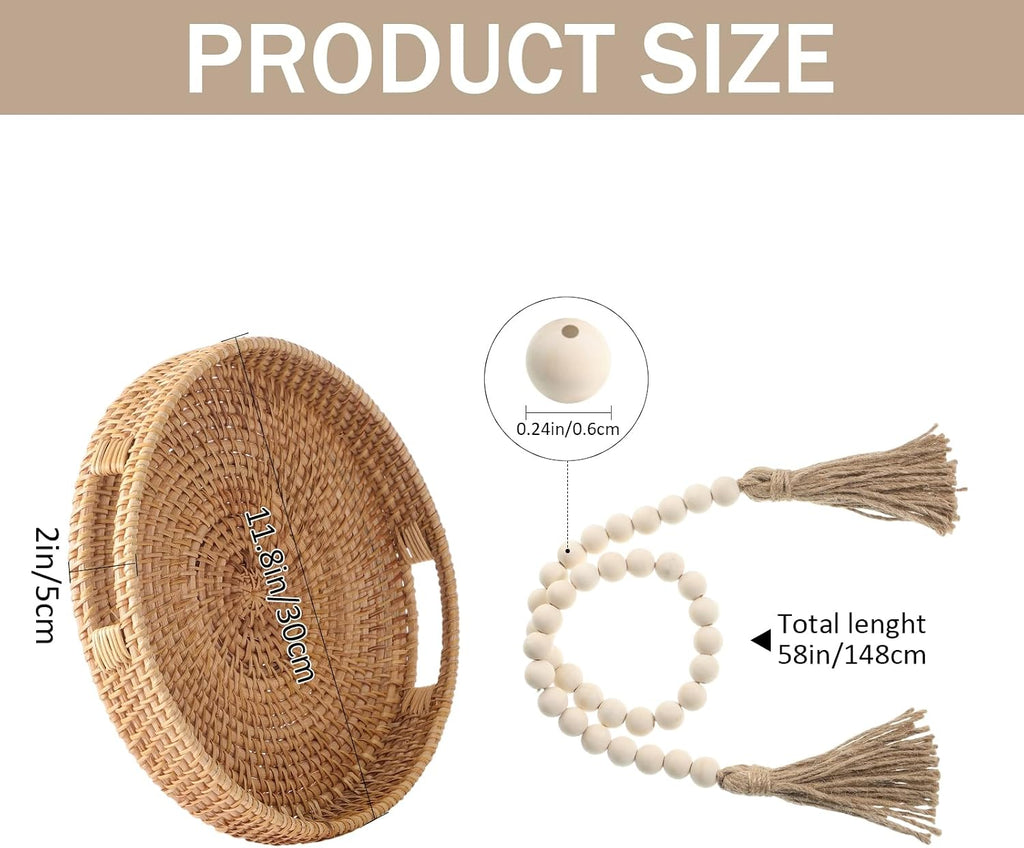reallnaive 11.8" hand-woven round wicker tray circle rattan shown in use