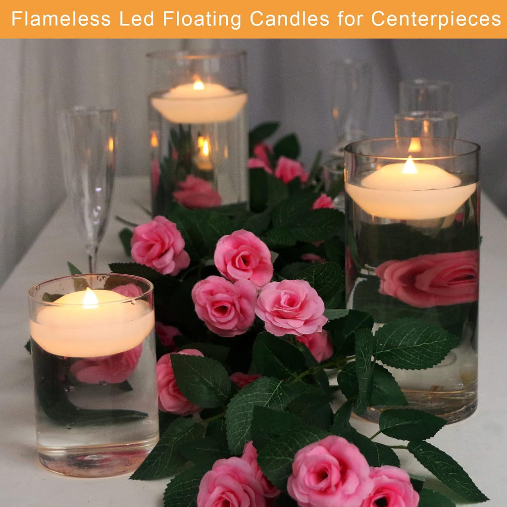 LARDUX 3 Inch Led Floating Candles - 24 PCS Flameless Water Activated Floating Tea Lights Fake Floating Tealight Battery Operated for Centerpieces Cylinder Vases Wedding Party Decorations
