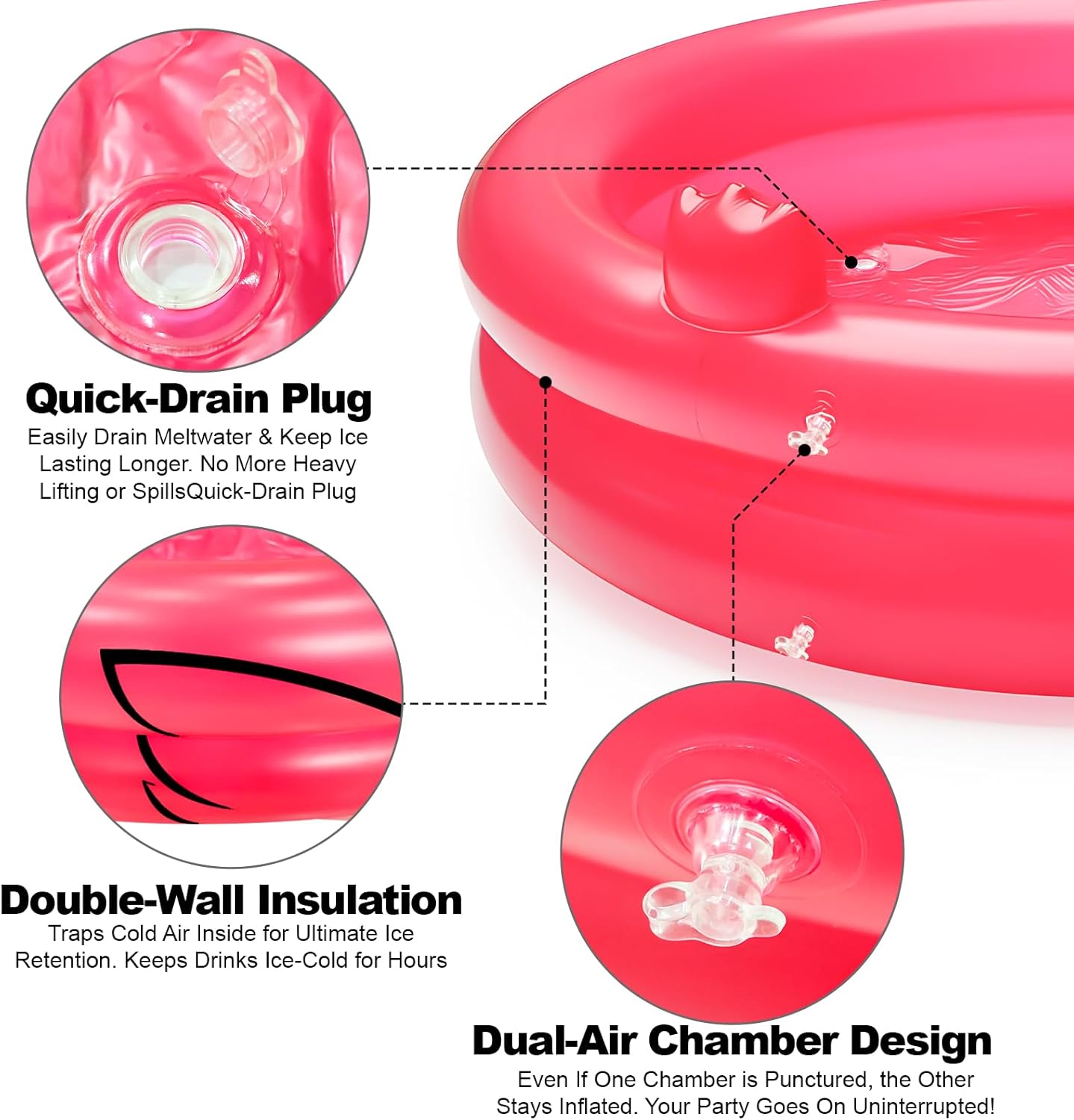 Inflatable Flamingo Cooler 130+ Cans Large Capacity Pool Party Decorations | Bottom Quick-Drain, Luau Party Decor, Flamingo Beach Hawaiian Birthday Party Supplies, Tropical Themed Summer Drink Cooler