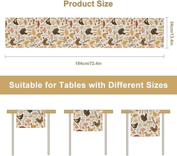 Mushroom Table Runner,Retro Natural Plant Famhouse Table Runner for Kitchen Dining Table Home Party Decoration 13x36 Inch