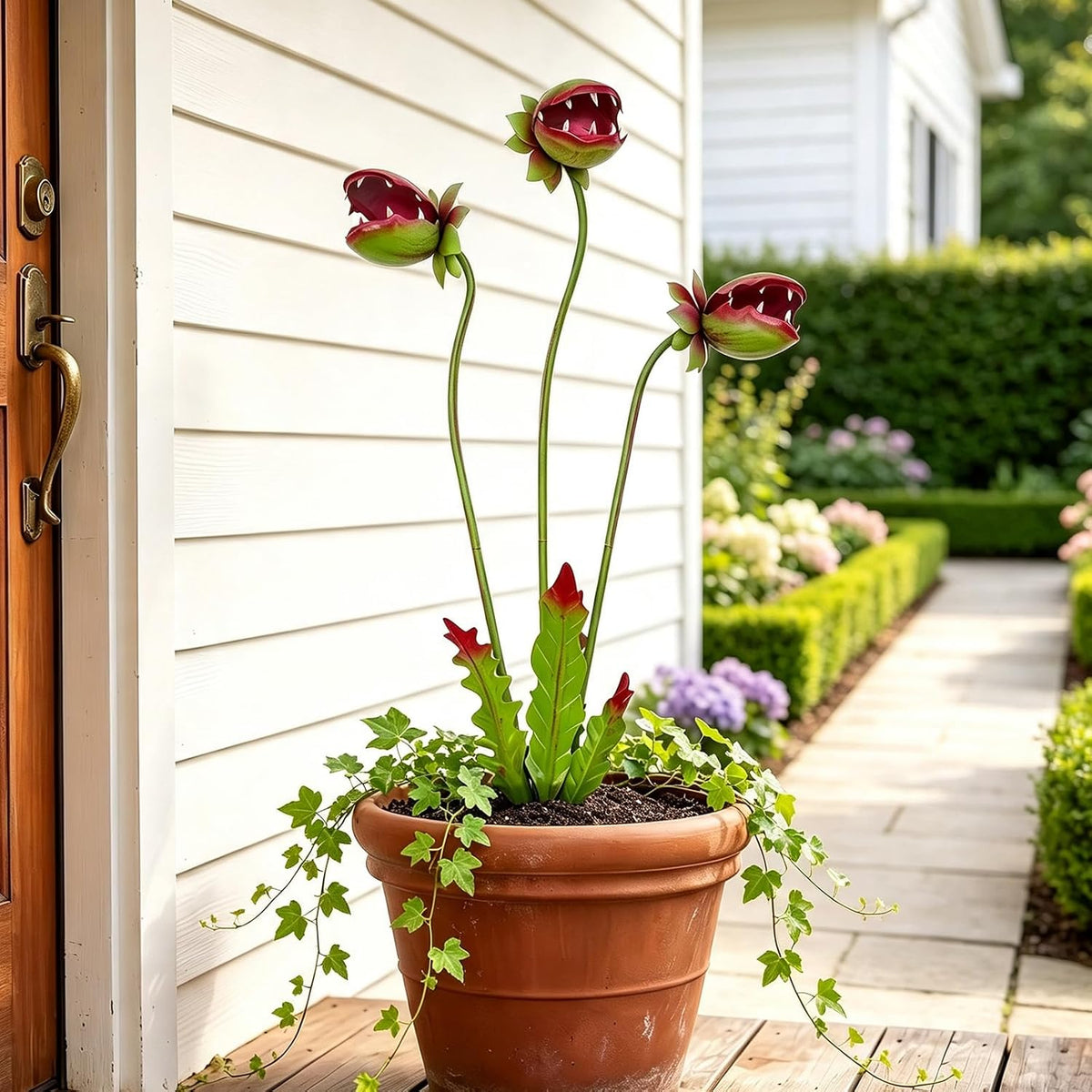 Whimsical Metal Carnivorous Plant Garden Stake