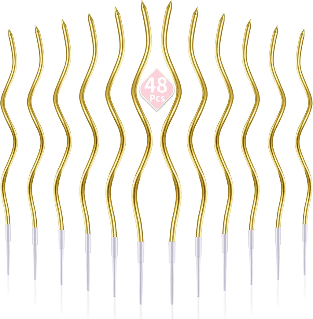 PHD CAKE 48-Count Gold Spiral Long Thin Metallic Birthday Candles, Cake Candles, Birthday Parties, Wedding Decorations, Party Candles