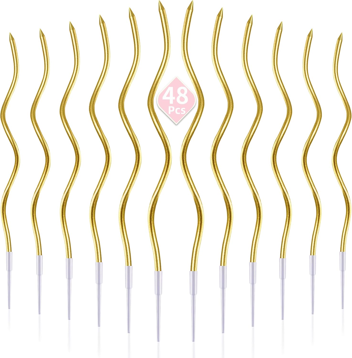 PHD CAKE 48-Count Gold Spiral Long Thin Metallic Birthday Candles, Cake Candles, Birthday Parties, Wedding Decorations, Party Candles