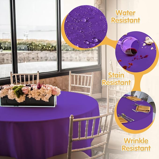 BRILLMAX 4 Pack Purple Round Tablecloths 108 Inch - Circle Bulk Linen Polyester Fabric Washable Table Cloth Cover for Wedding Reception Banquet Birthday Party Buffet Restaurant