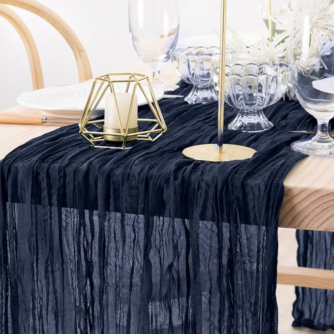MLMW 4 Pack Navy Blue Table Runner Cheesecloth Boho Gauze Rustic Cheese Cloth Table Runner 160 inch Sheer 13.3ft for Graduation Wedding Party Baby Bridal Shower Birthday