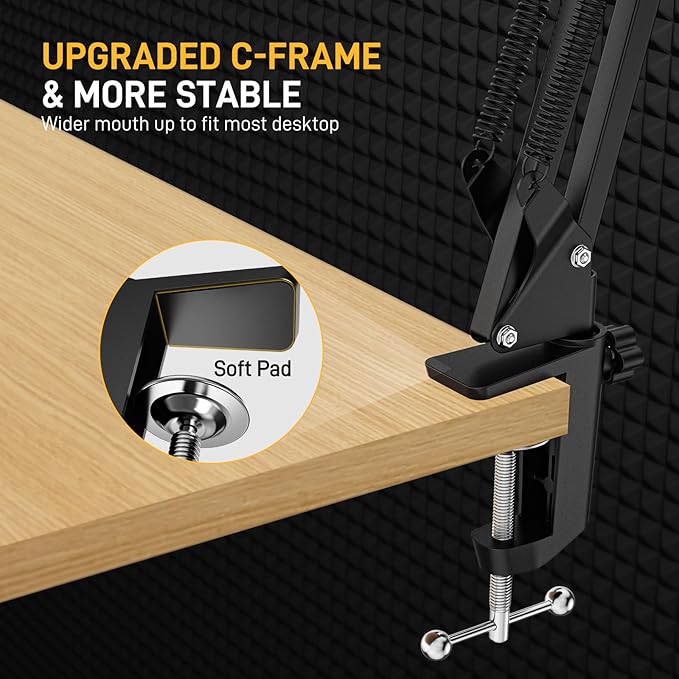 MAONO Boom Arm Microphone Stand: Adjustable Metal Suspension Mic Boom Arm for Podcast Gaming Streaming Recording,with Desk Clamp and 3/8" to 5/8" Screw Adapter-Max Load 1KG BA20 Black