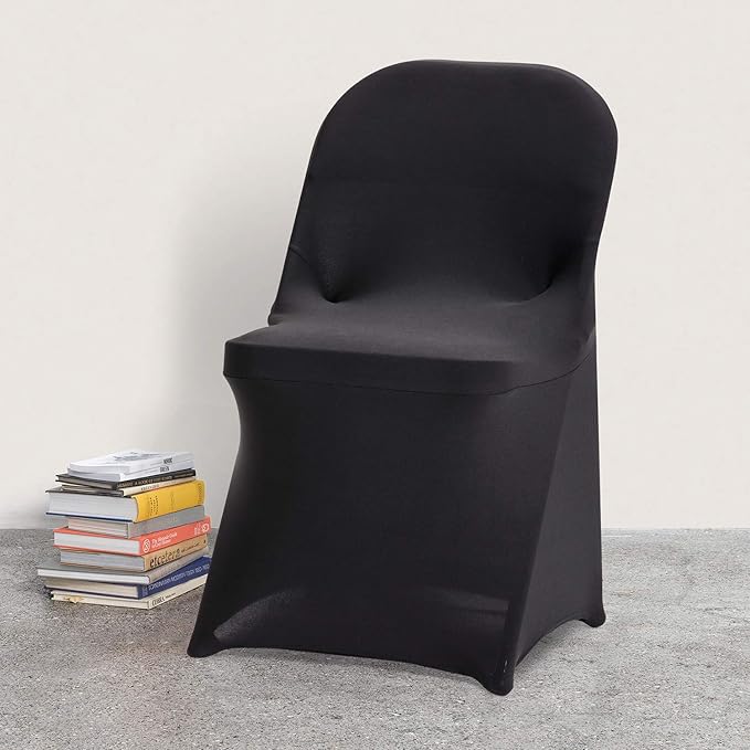 Peomeise Stretch Spandex Folding Chair Cover for Wedding Party Dining Banquet Event (Black,25pcs)