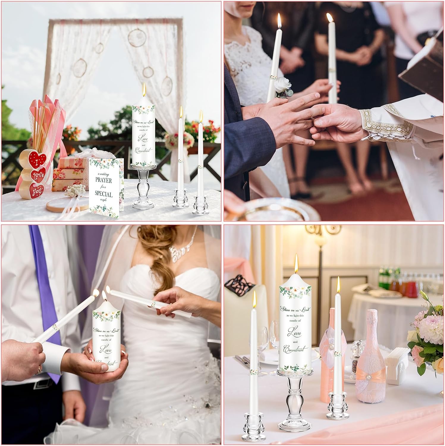 Layhit 3 Pack Unity Candles with Glass Holder for Wedding Ceremony Wedding Unity Taper Candles Religious Ceremony Accessories Marriage Decor for Newly Couple Anniversary Church Events Gifts
