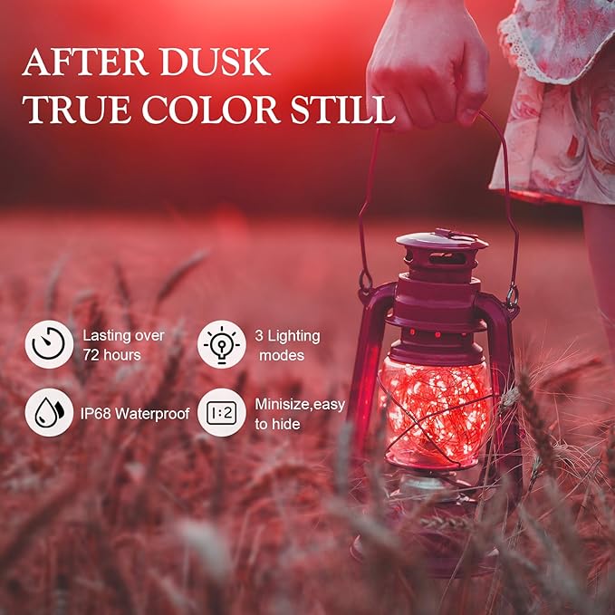 Aogist 24 Pack Fairy Lights 3 Modes 7ft 20 LED Waterproof,Battery Operated Silver Wire Firefly Starry Moon Mini String Lights for Mason Jars Christmas DIY Crafts Wedding Party Bedroom,Red