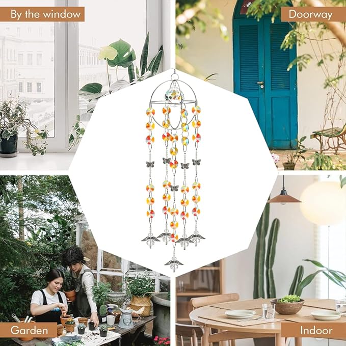 Garden Suncatcher Crystal Pendant Round Shaped Glass Prisms Beads Chain Hanging Angel Ornament Rainbow Maker Aura Prism Glass Crystal Sun Catchers