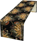 Sun Moon Table Runner, Bohomian Mushroom Daisy Table Gothic Dragonly Butterfly Table Center Decor Table Runner for Indoor Outdoor Party Kitchen Dinner Black, 13x120 Inch