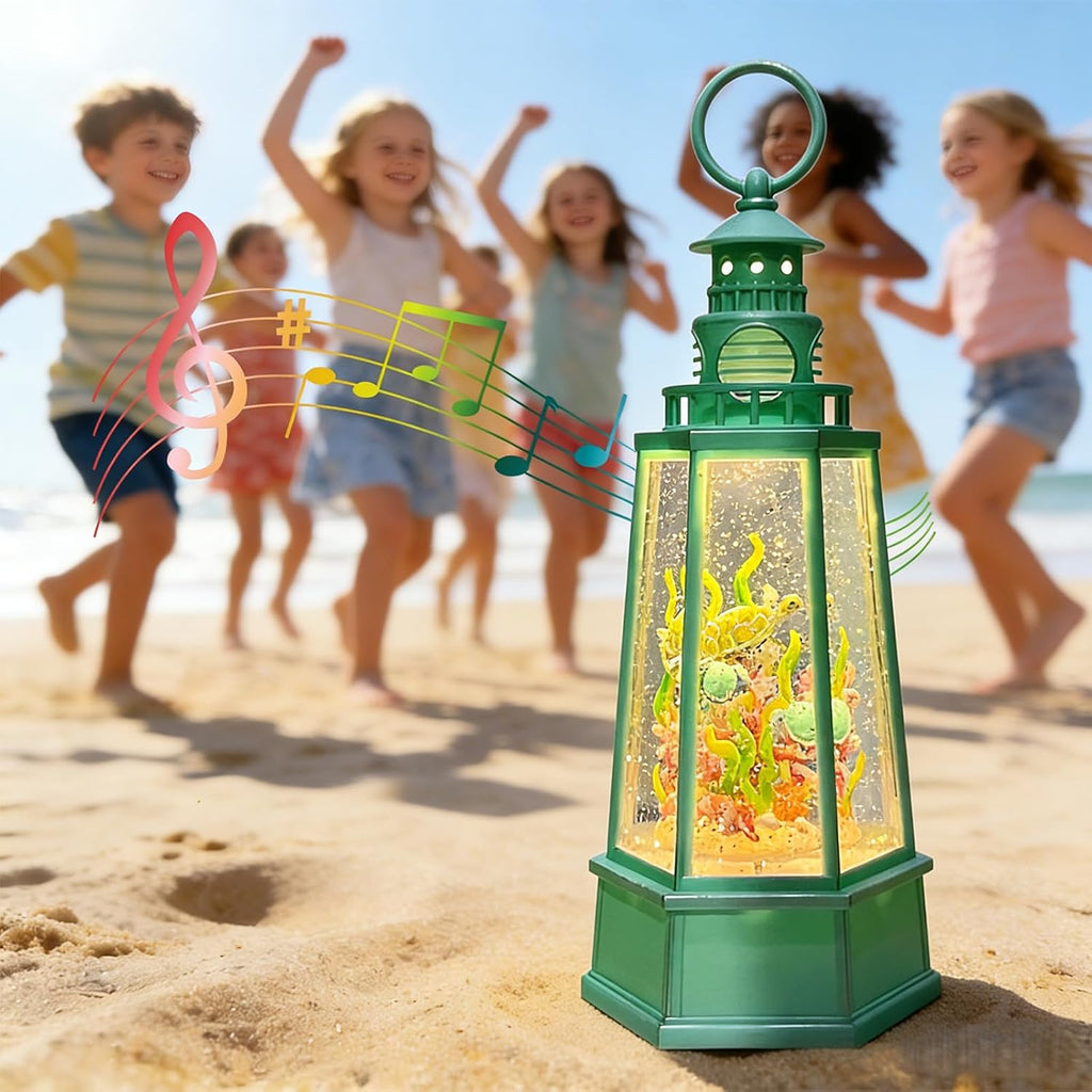 Ocean Themed Snow Globe Lantern with Music - USB or Battery Powered Light Up Water Lantern with Sea Turtle Swirling Glitter Water Globe for Summer Costal Ocean Decor Gift for Ocean Lover (Sea Turtle)