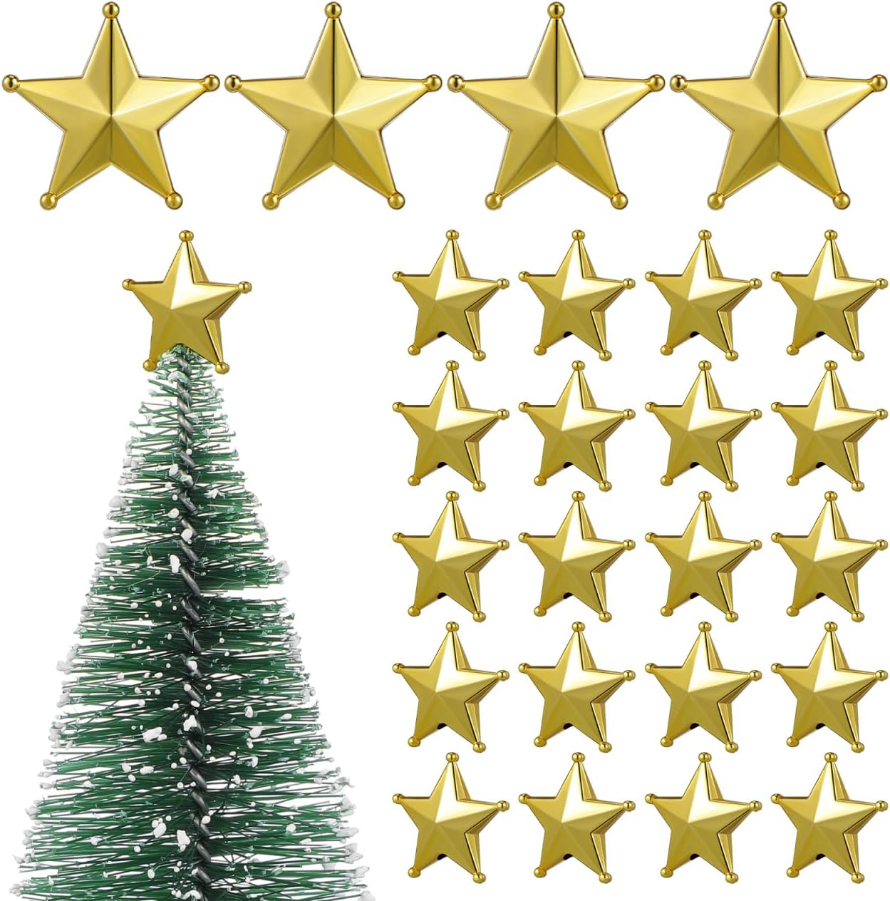 jojofuny 50pcs Mini Christmas Tree Star: Miniature Gold Christmas Tree Top Star Topper Decorations for Holiday Party Centerpiece Treetop Decor