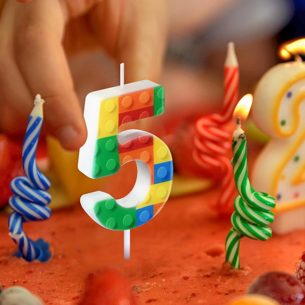 Rossesay Building Block Number 0-9 Birthday Cake Candle Numeral Birthday Sparkler Candles for Building Block Cake Topper for Party Decorations Supplies(Number 5)