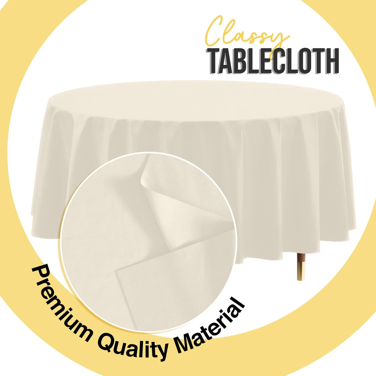 Exquisite 66% Thicker Premium Ivory Round Tablecloth 0.5 Mil 12 Pack Plastic ...