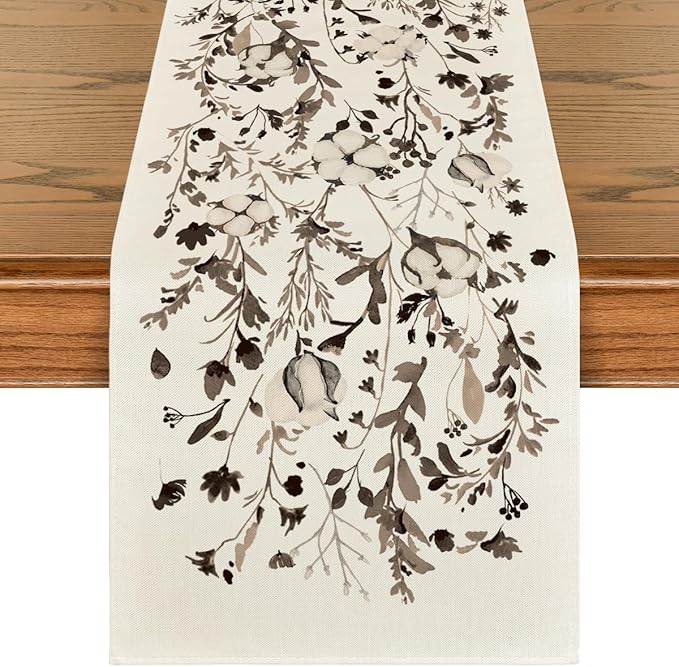 Artoid Mode Leaves and Flowers Cotton 210 GSM Winter Table Runner, Seasonal Christmas Kitchen Dining Table Decoration for Home Party Decor 13x72 Inch