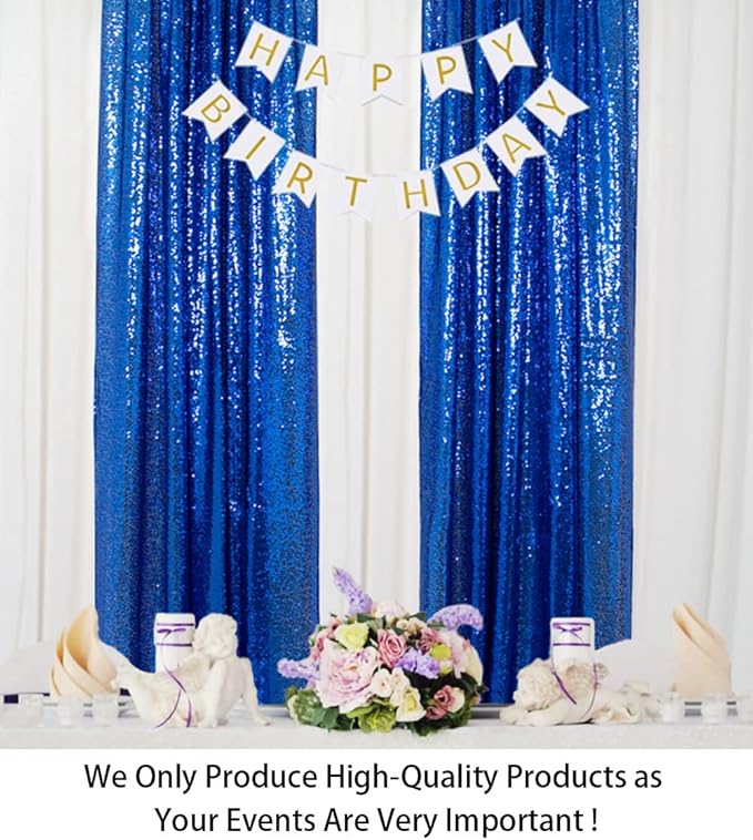 ShinyBeauty Sequin Curtains 2 Panels Royal Blue 2FTx8FT Sequin Photo Backdrop Sequin Backdrop Curtain Pack of 2-1011E