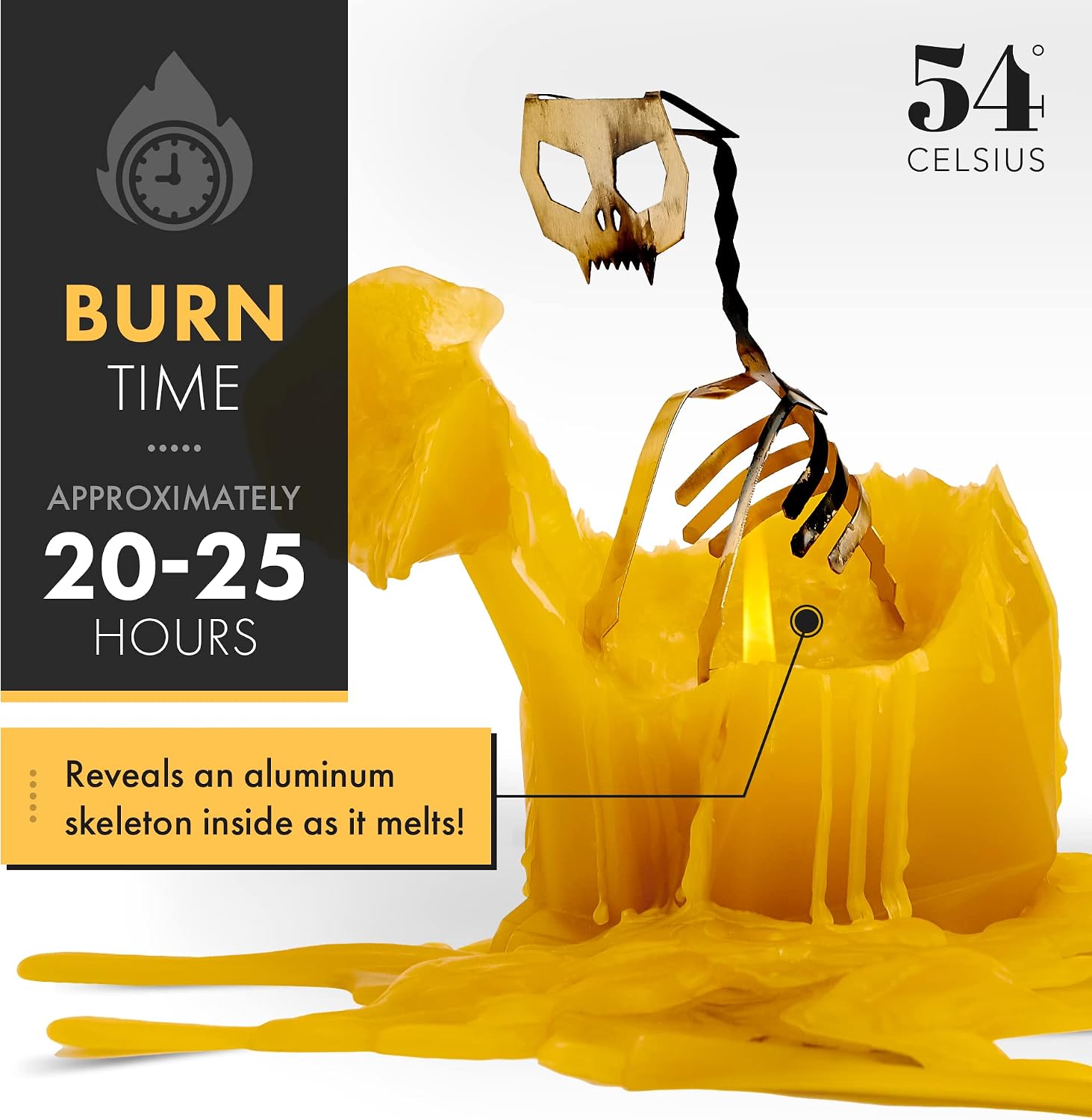 PyroPet Kisa Cat Candle (Mustard Yellow) - The Original Cat Candle with Metallic Skeleton | Halloween Decor | Unique Gift for Cat Lovers | 20-Hr Burn Time | Dimensions: 6.7x2.9x4.5 in